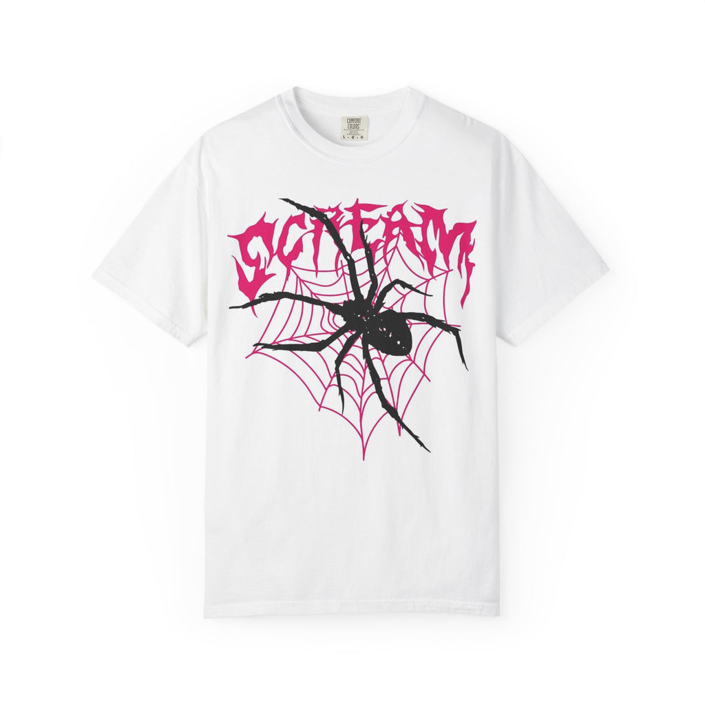 Spider Web Graphic T-Shirt — Bold Pink Spider Design
