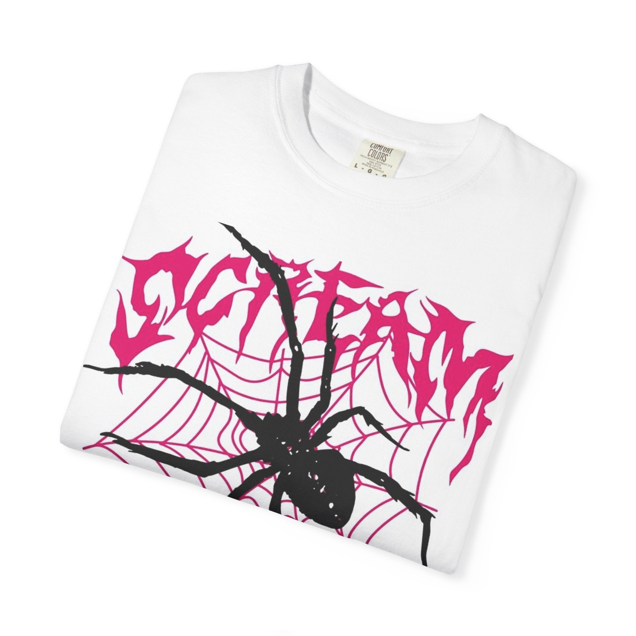 Spider Web Graphic T-Shirt — Bold Pink Spider Design